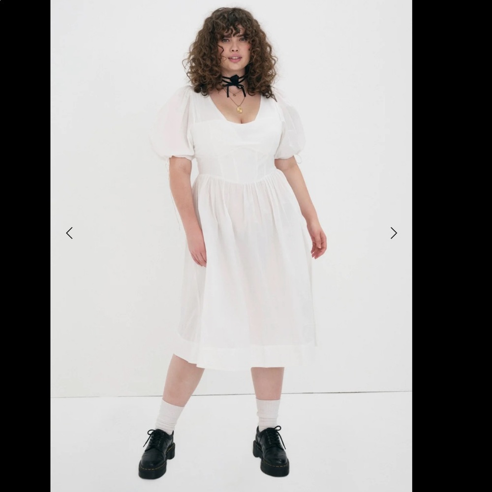 NWOT Classic Puff-Sleeve Midi Dress in White - Picture 6 of 8
